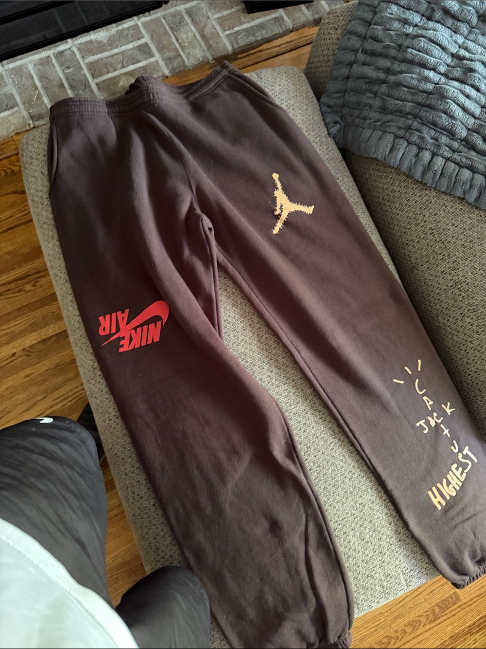Nike Brown Sweatpants with Red Nike Air and Gold Accents